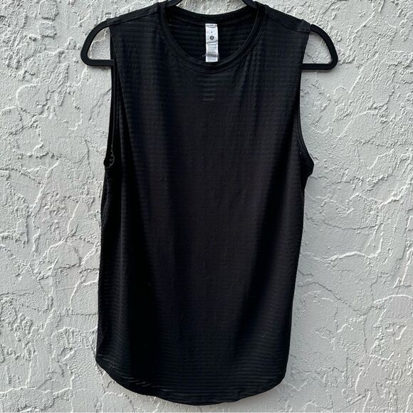 LULULEMON Top Women 6 Tank Sleeveless Stripe Sheer Black - Picture 1 of 6